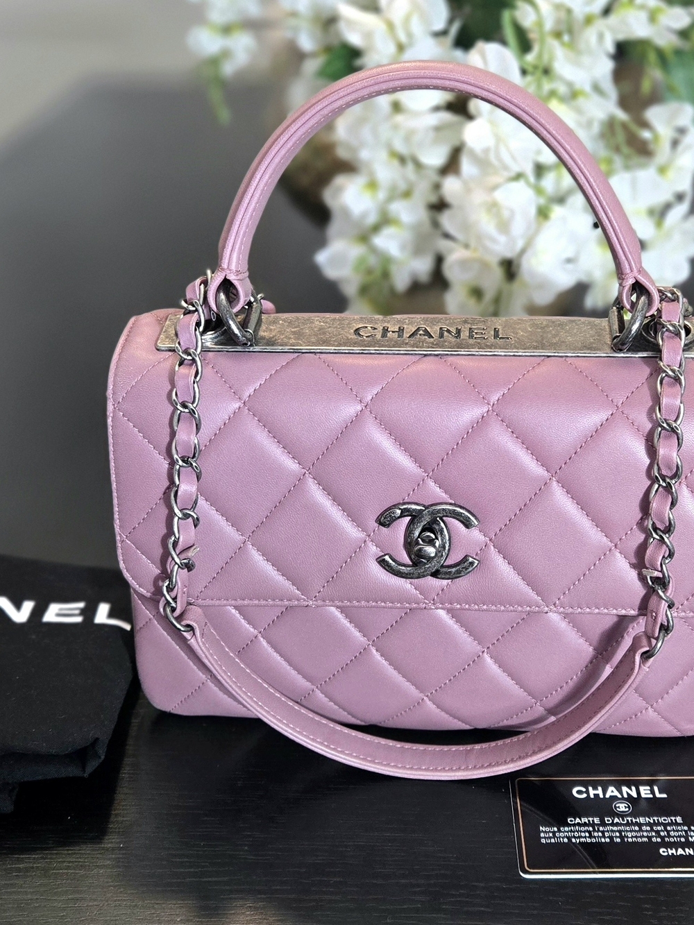 Chanel Trendy CC Flap Lambskin Quilted Leather Top-Handle Bag Mauve Pink - Picture 2 of 12